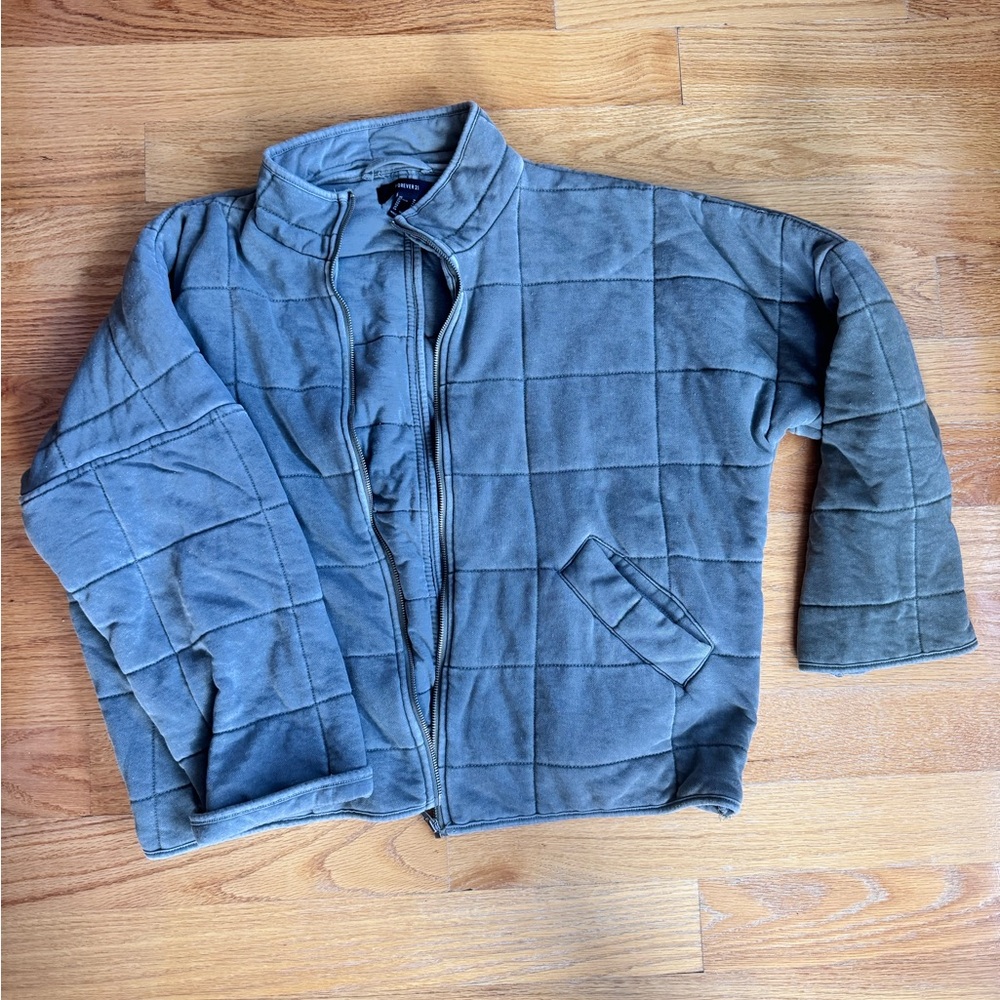 Forever 21 Quilted Zip Up Dark Gray Jacket, M